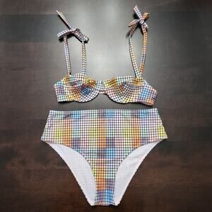 Ganni Checked Tie Detail Bikini Set Size 8